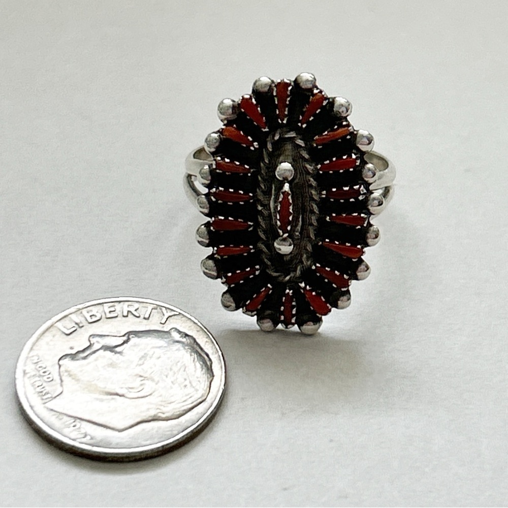 Vintage Signed Rq Panteah Zuni Coral Needlepoint … - image 7